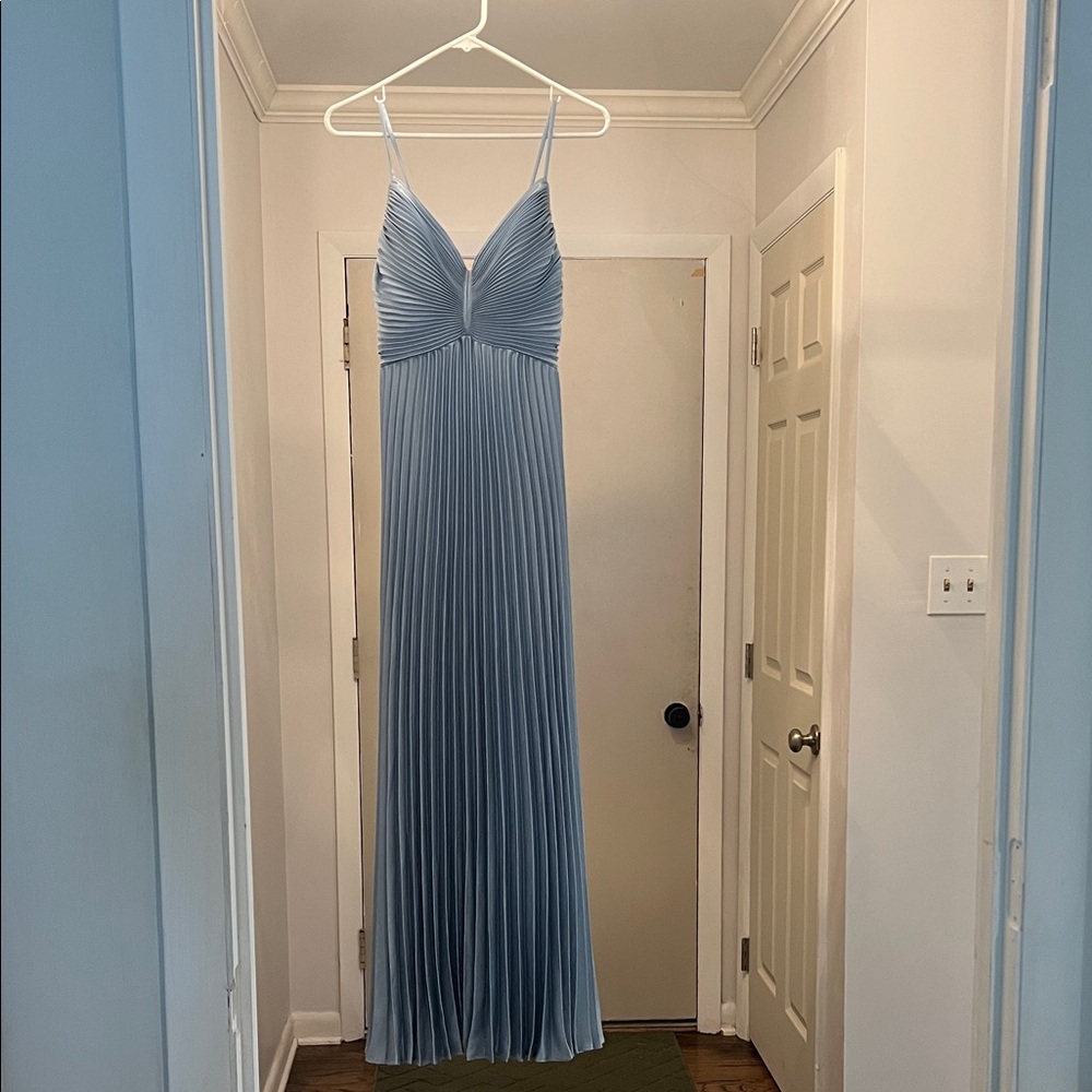 Revelry Sky Blue Vivian Satin Pleated Dress - Picture 4 of 12